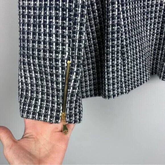 Tahari Arthur S. Levine Tweed Blazer Size 16 Navy Wool Blend Gold Zip - Picture 4 of 10